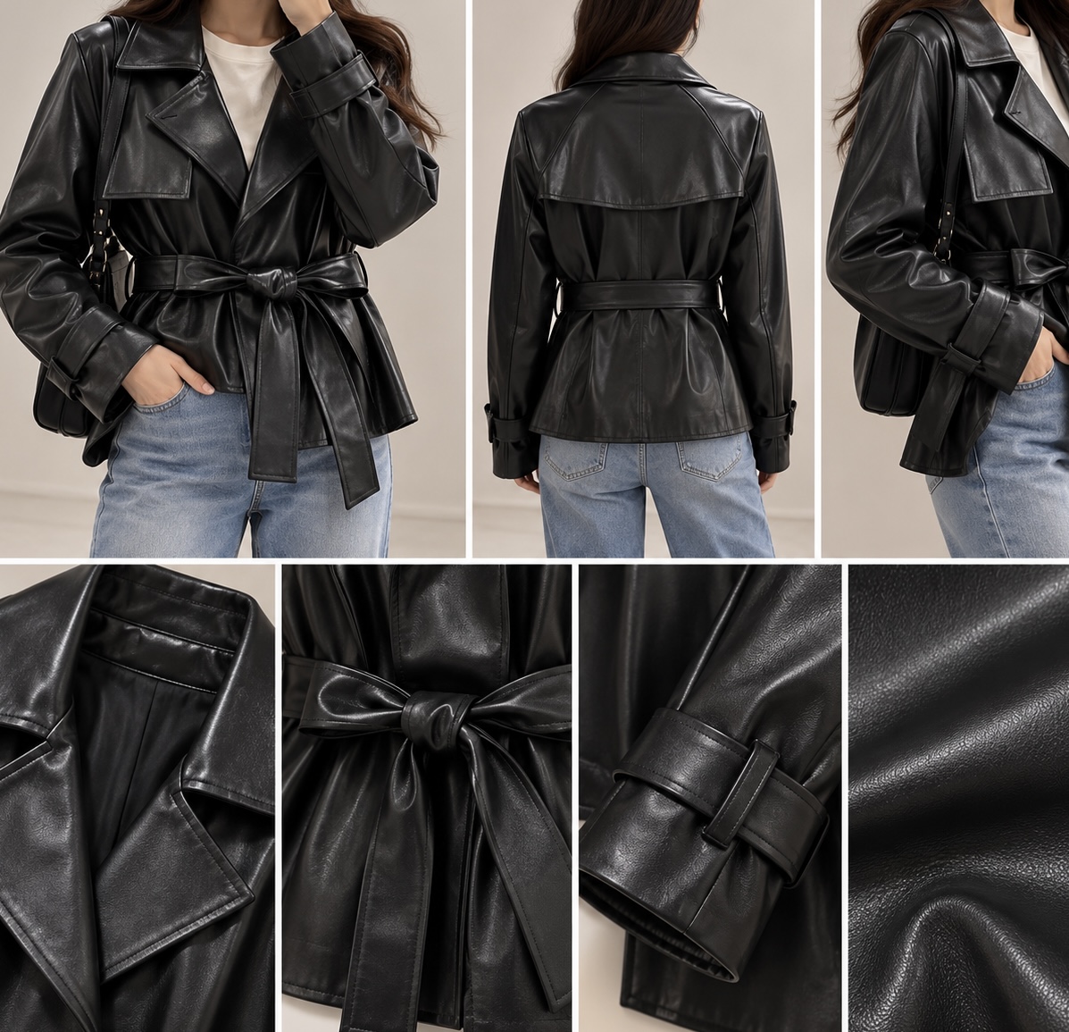 Black leather jacket with buttons