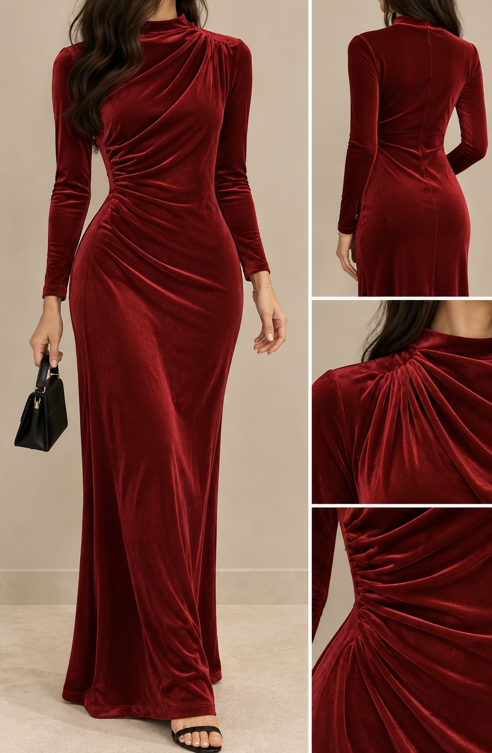 Long velvet evening dress in red